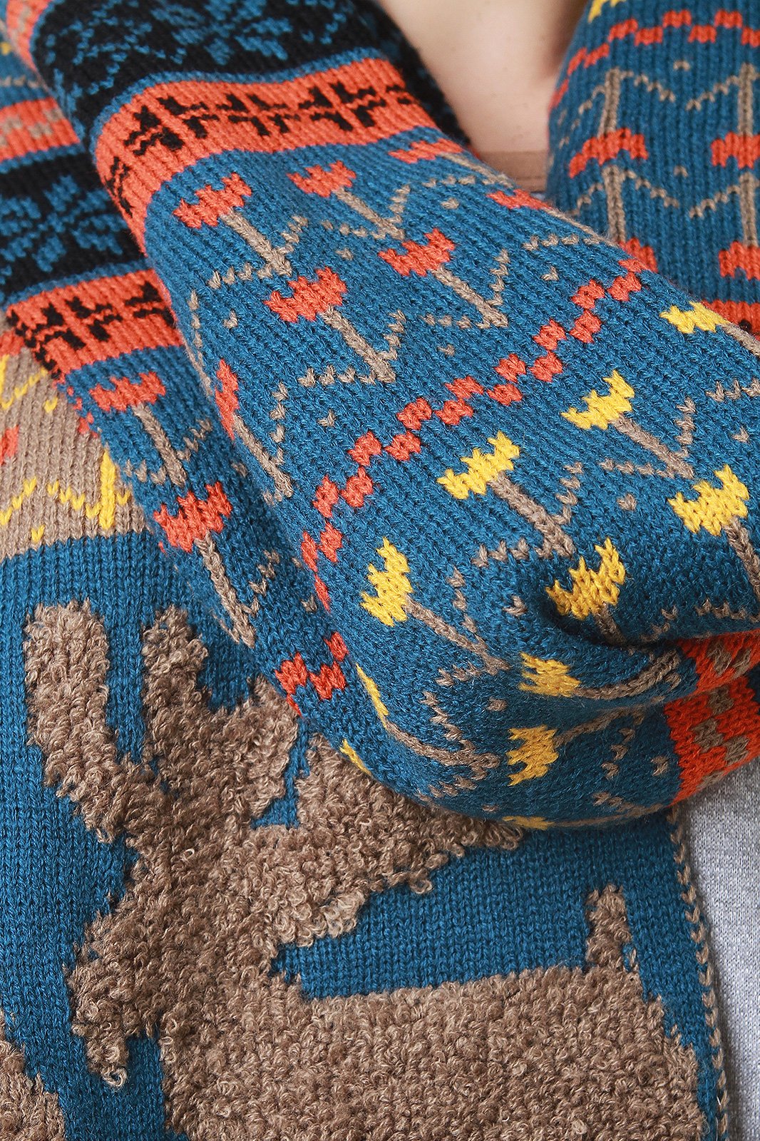 Loop Knit Reindeer Fair Isle Scarf - NoveltyOne