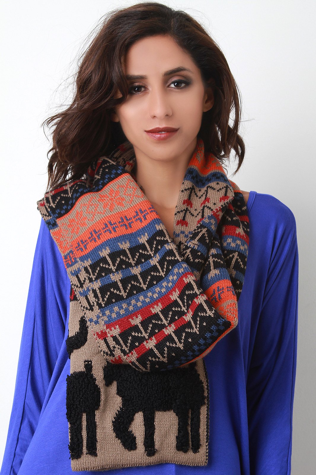 Loop Knit Reindeer Fair Isle Scarf - NoveltyOne