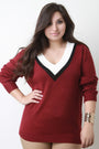 Tri-Tone V-Neck Sweater Top