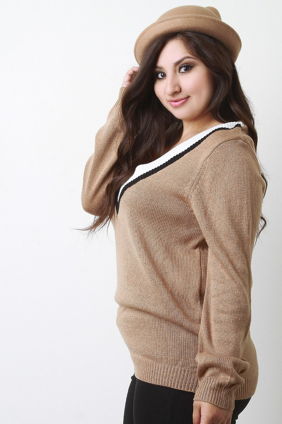 Tri-Tone V-Neck Sweater Top