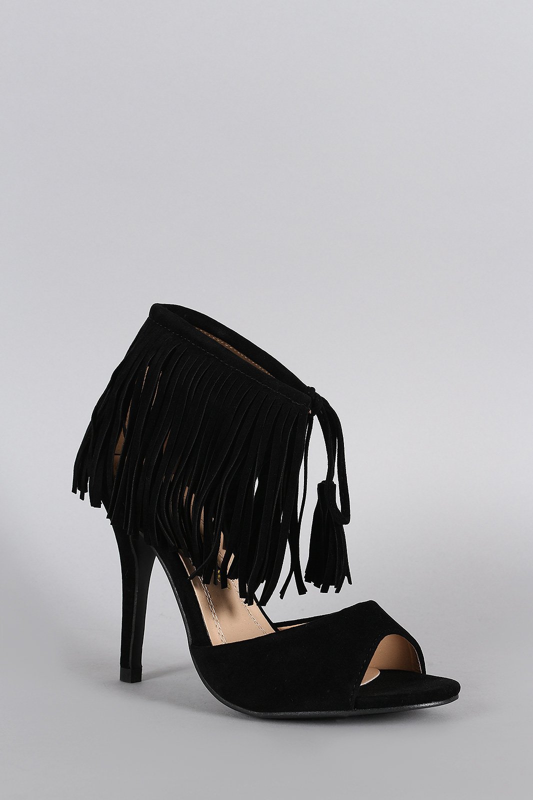Fringe Cuff and Tassel Open Toe Heel - NoveltyOne