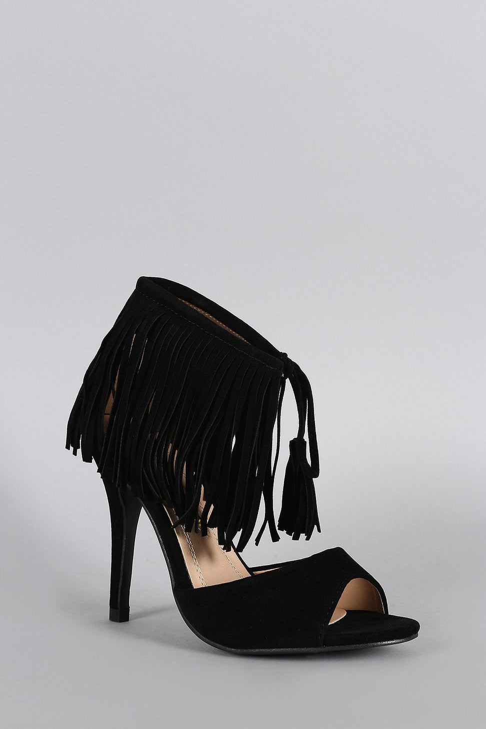 Fringe Cuff and Tassel Open Toe Heel - NoveltyOne