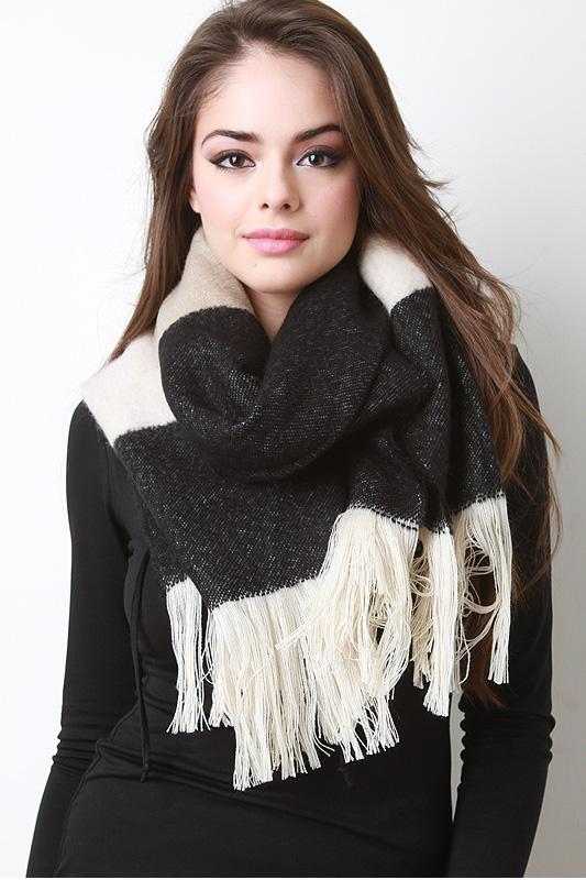Fringe Hem Colorblock Scarf - NoveltyOne
