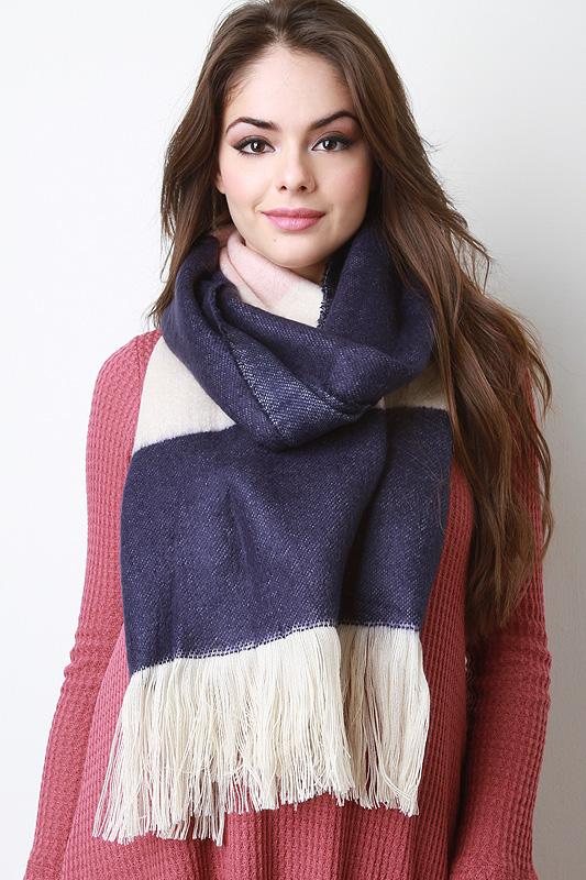 Fringe Hem Colorblock Scarf - NoveltyOne