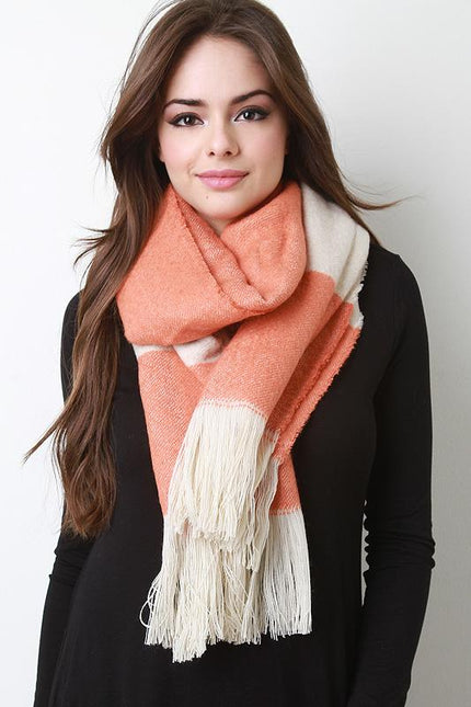 Fringe Hem Colorblock Scarf - NoveltyOne