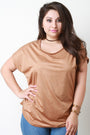 Suede Side Pleated Dolman Short Sleeves Top