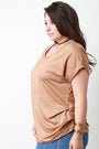 Suede Side Pleated Dolman Short Sleeves Top