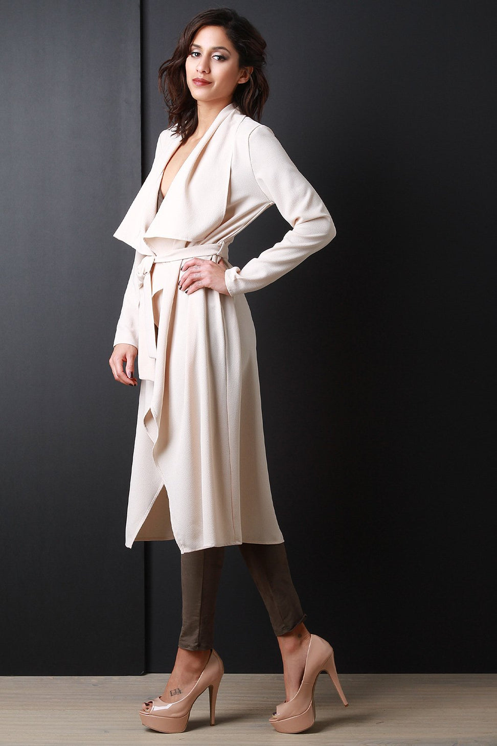 Crepe Ruffle Longline Cardigan