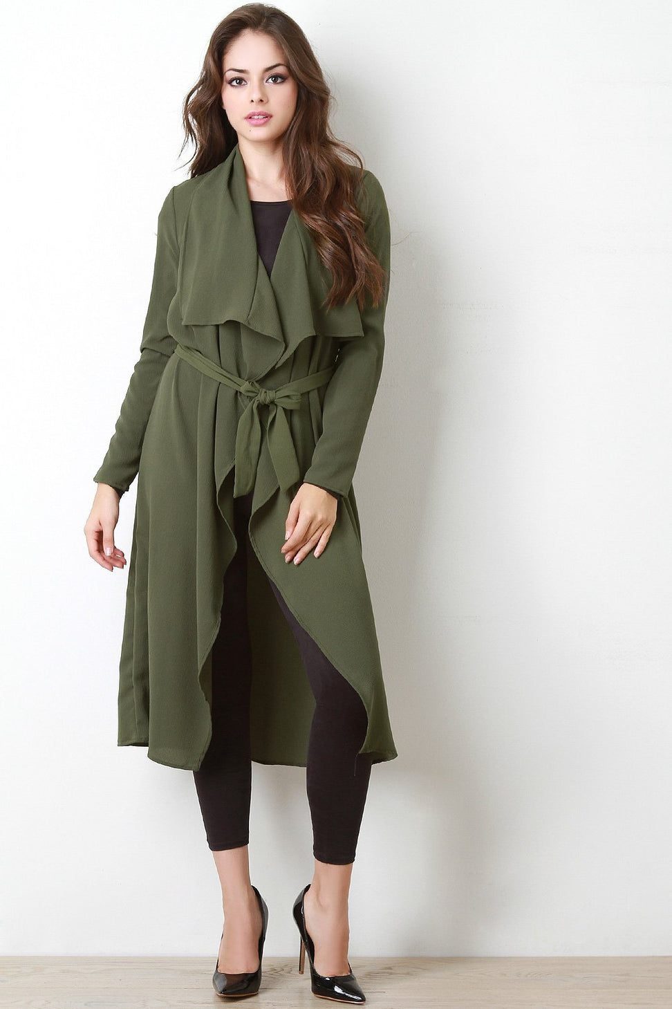 Crepe Ruffle Longline Cardigan