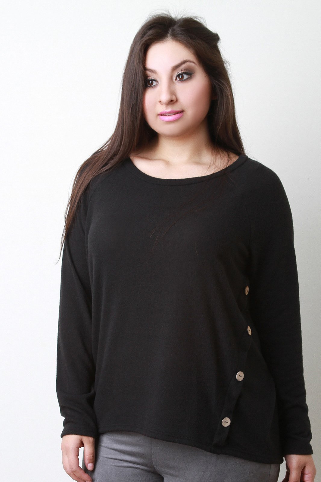 Soft Knit Buttons Accent Long Sleeves Sweater Top