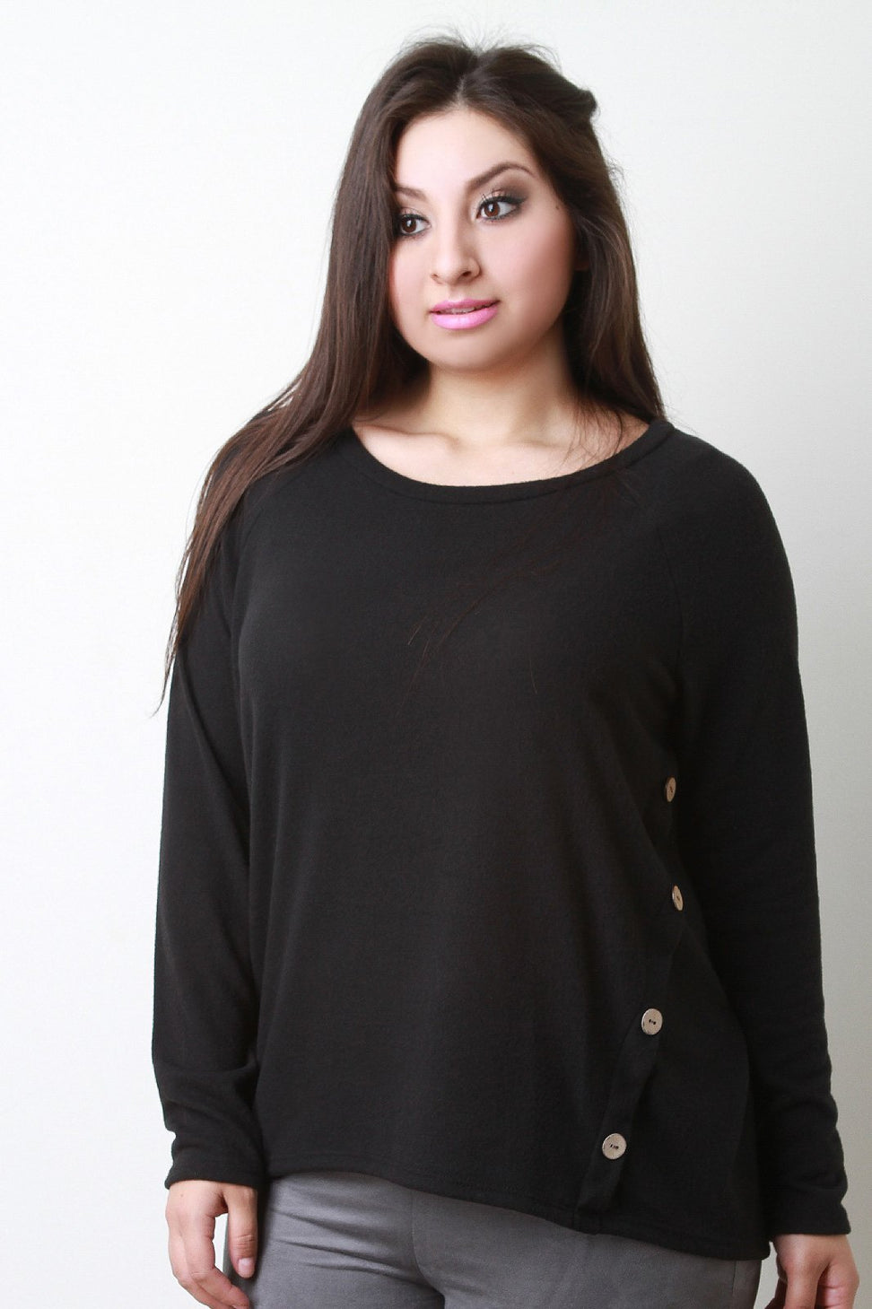 Soft Knit Buttons Accent Long Sleeves Sweater Top