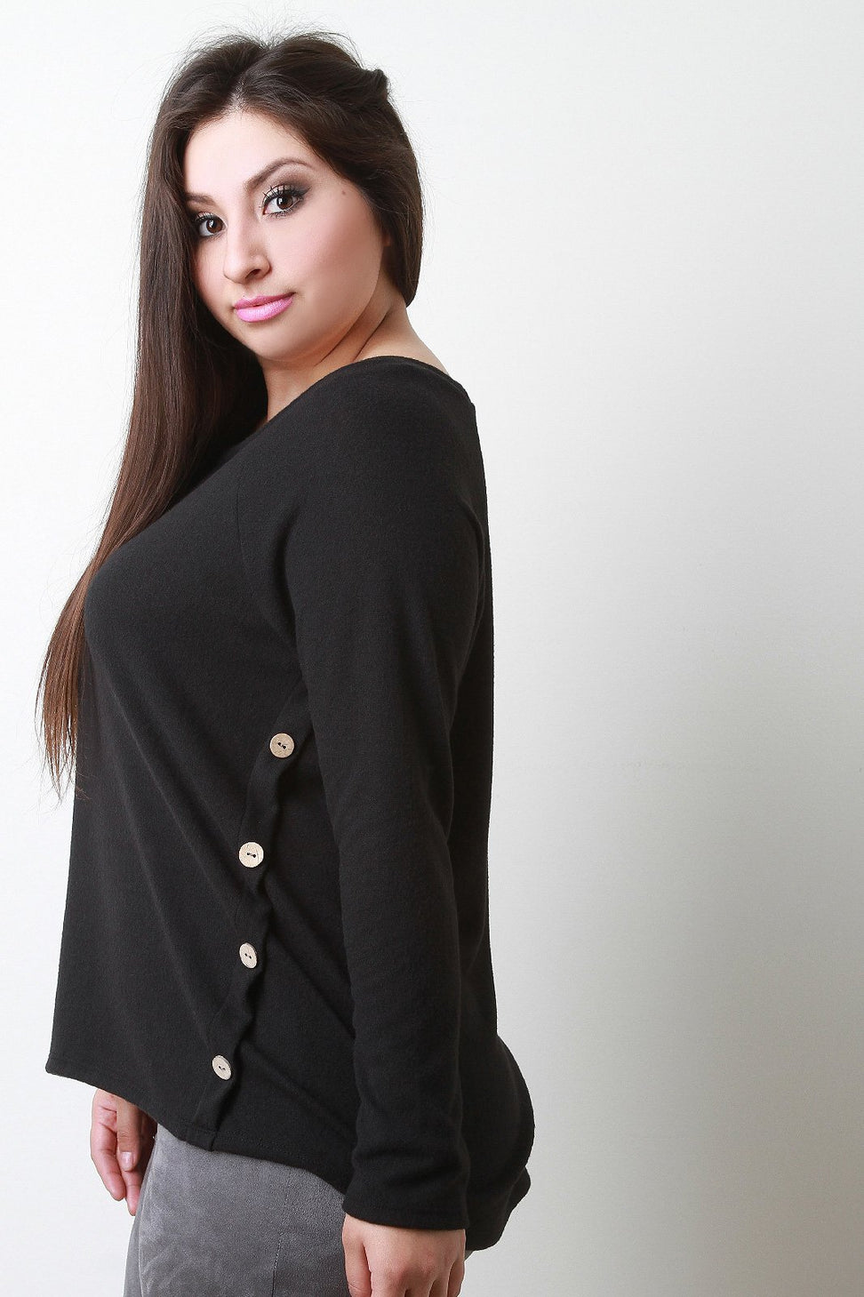 Soft Knit Buttons Accent Long Sleeves Sweater Top