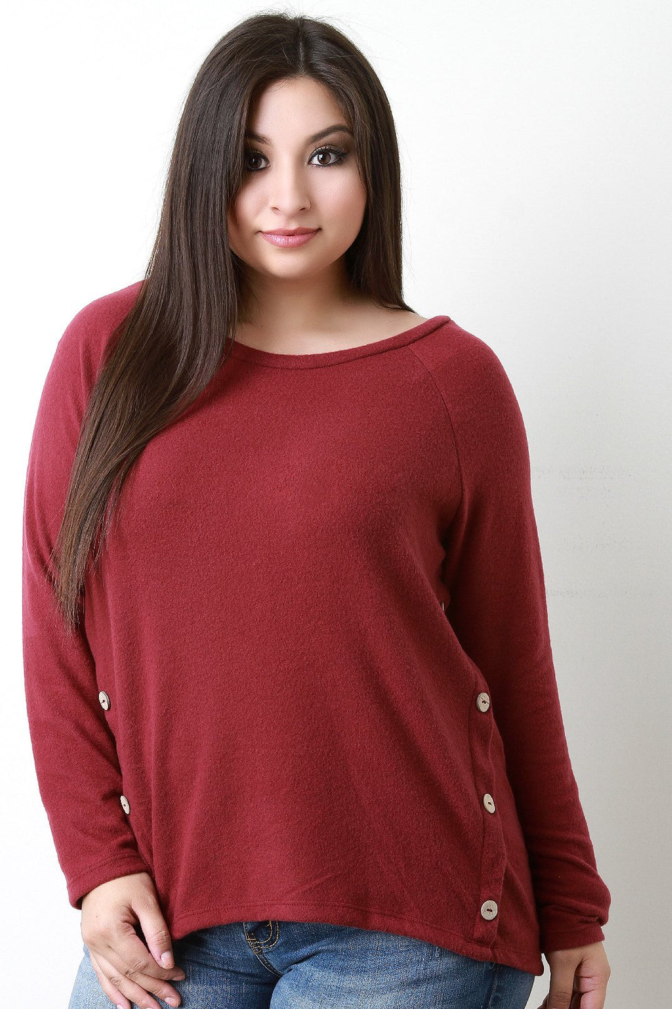 Soft Knit Buttons Accent Long Sleeves Sweater Top