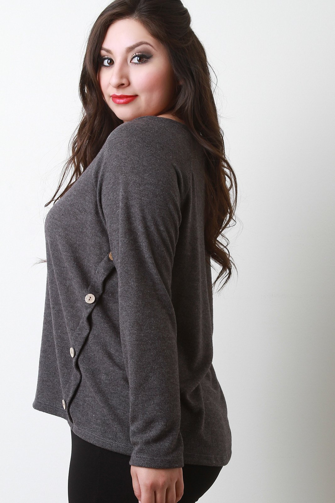 Soft Knit Buttons Accent Long Sleeves Sweater Top