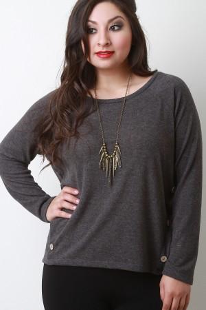 Soft Knit Buttons Accent Long Sleeves Sweater Top