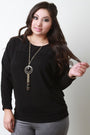 Ribbed Yoke Long Sleeves Knit Top With Necklace