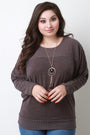 Ribbed Yoke Long Sleeves Knit Top With Necklace