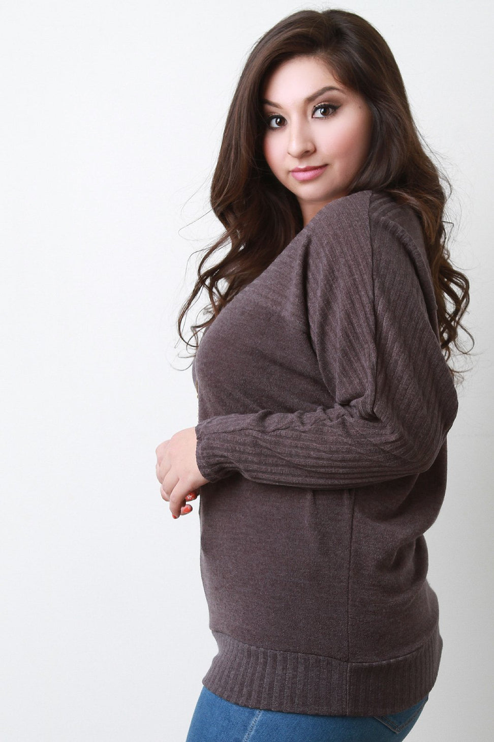 Ribbed Yoke Long Sleeves Knit Top With Necklace