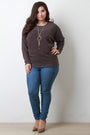 Ribbed Yoke Long Sleeves Knit Top With Necklace