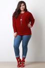 Ribbed Yoke Long Sleeves Knit Top With Necklace