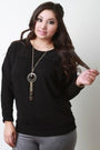 Ribbed Yoke Long Sleeves Knit Top With Necklace
