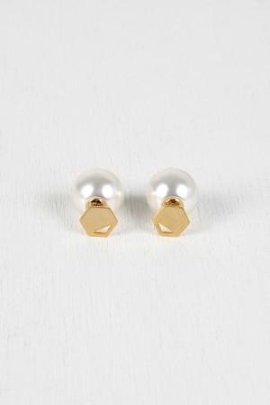 Cutout Hexagon And Pearl Double Sided Earrings