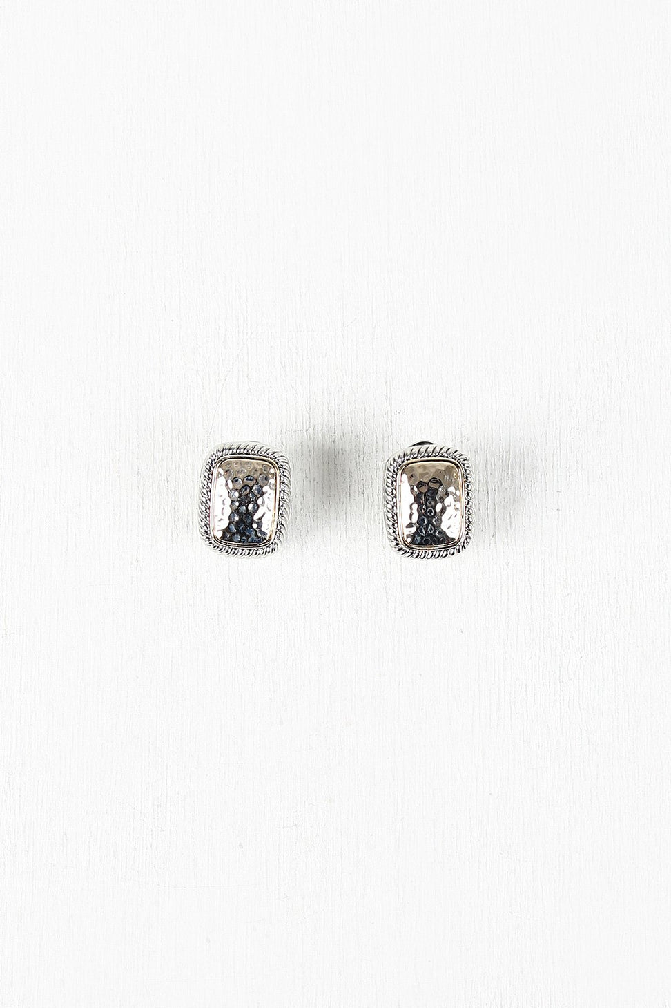 Hammered Rectangular Clip Earrings
