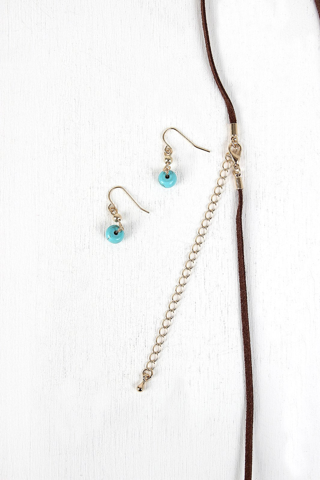 Beads And Feather Suede Fringe Necklace Set