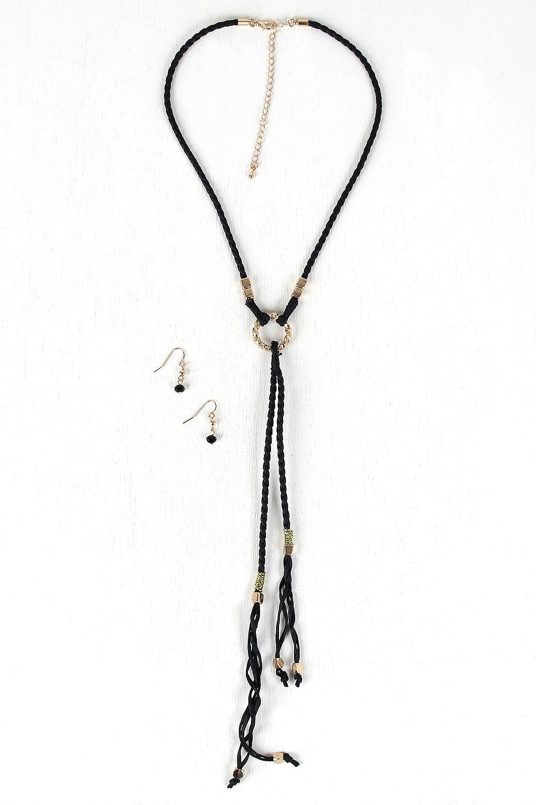 Braided Cube Beads Vegan Leather Necklace Set