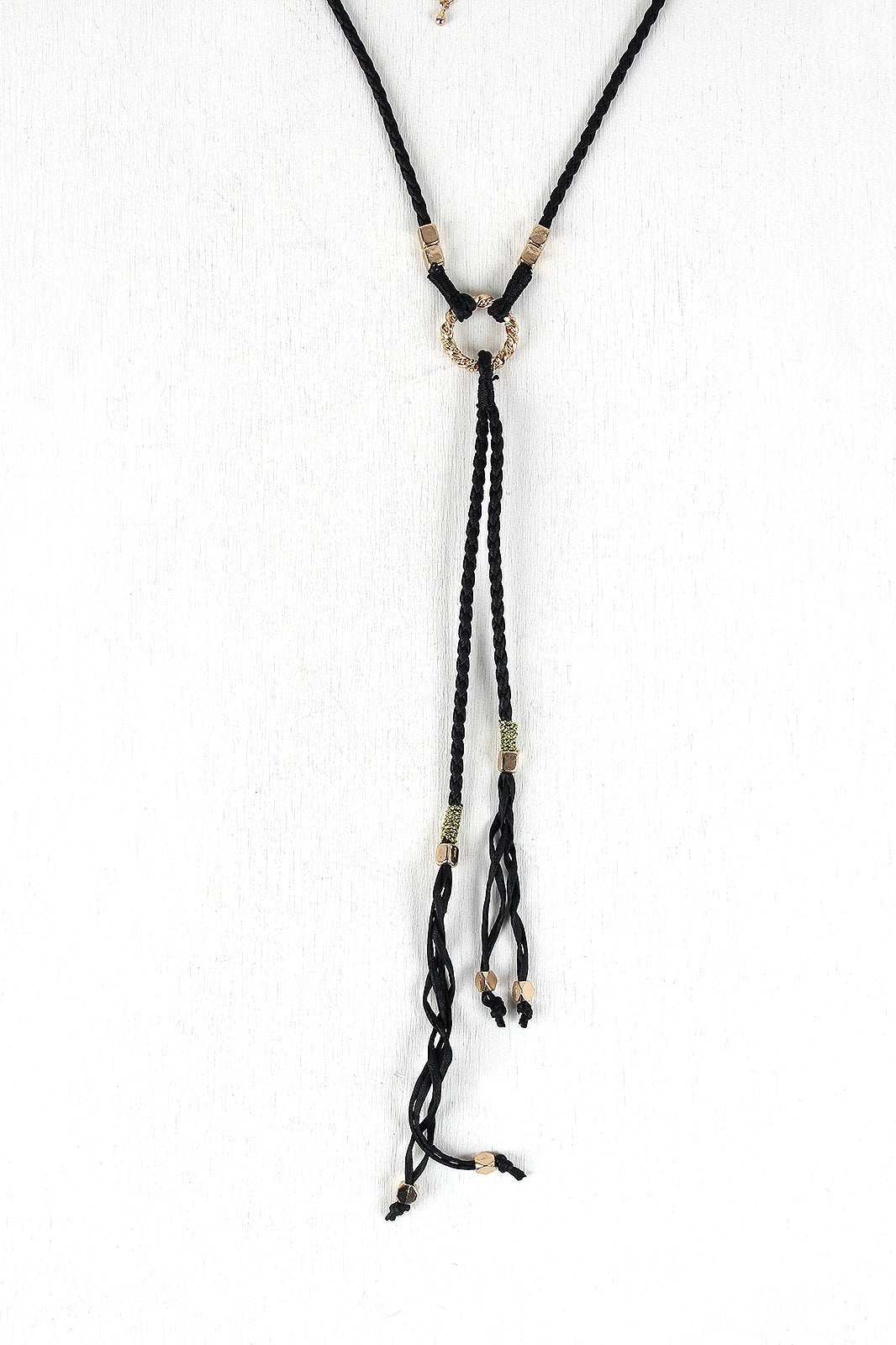 Braided Cube Beads Vegan Leather Necklace Set