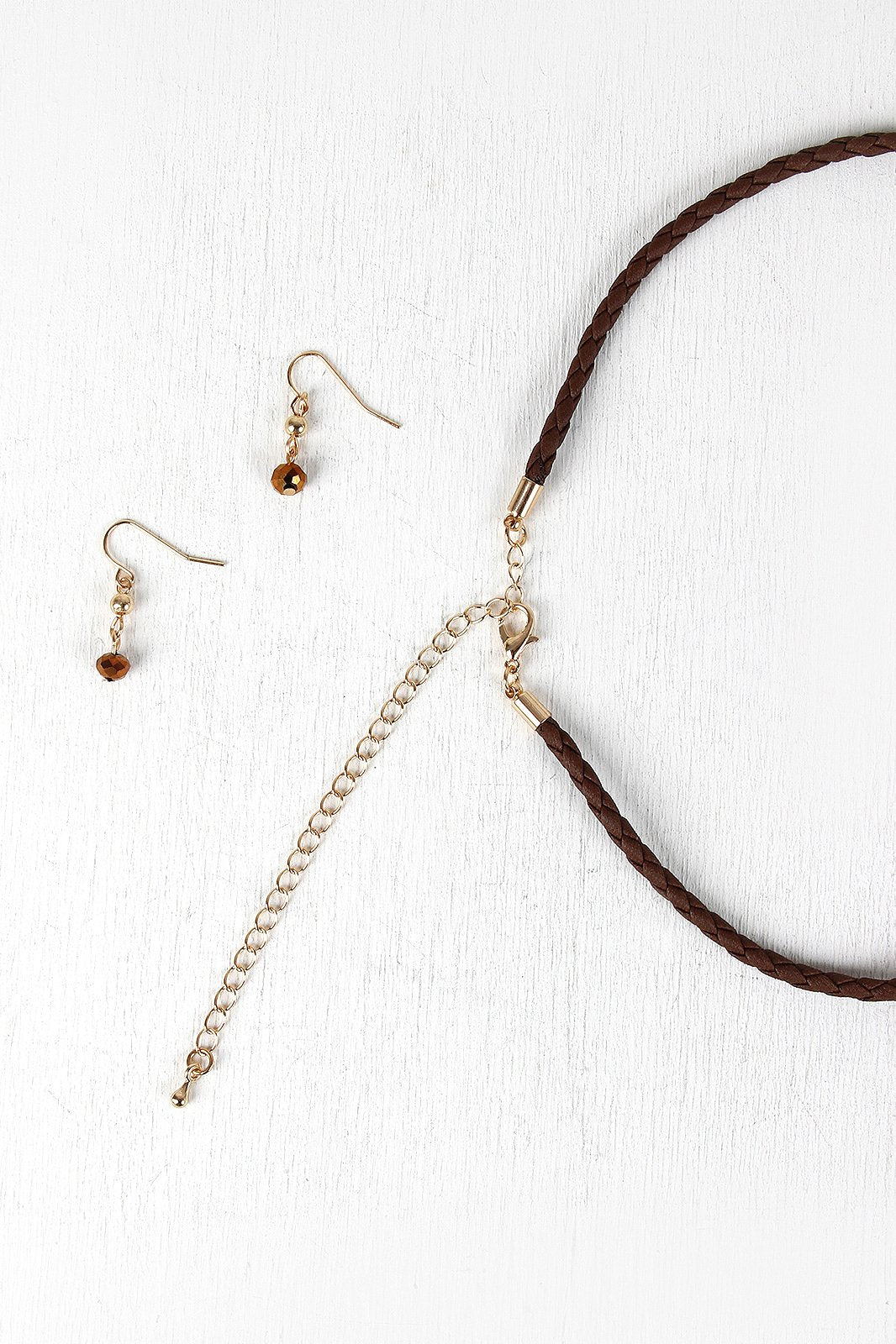 Braided Cube Beads Vegan Leather Necklace Set