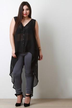 Chiffon Contrast Stripe High Low Hem Tunic Top