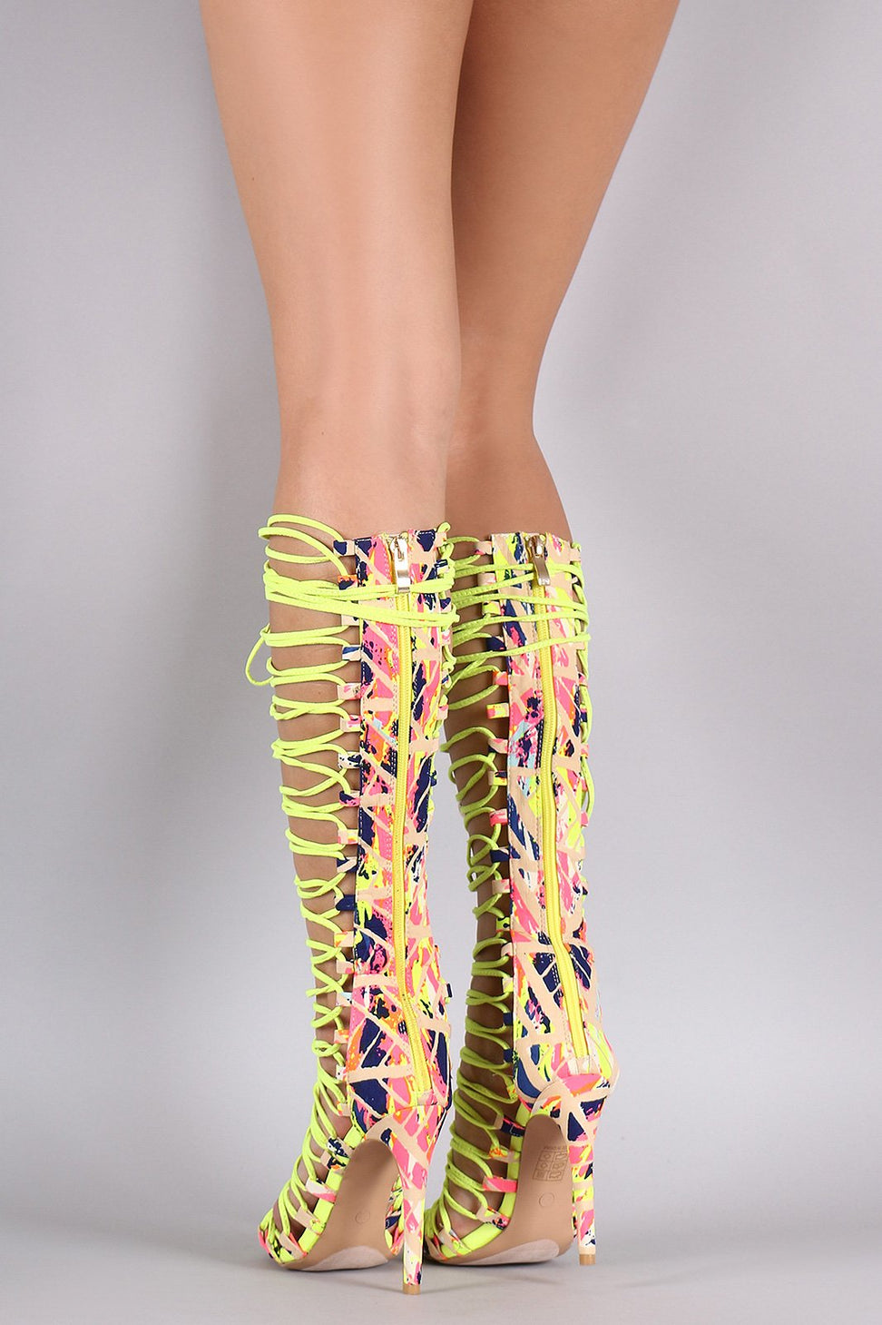 Neon Watercolor Corset Lace Up Gladiator Heel - NoveltyOne