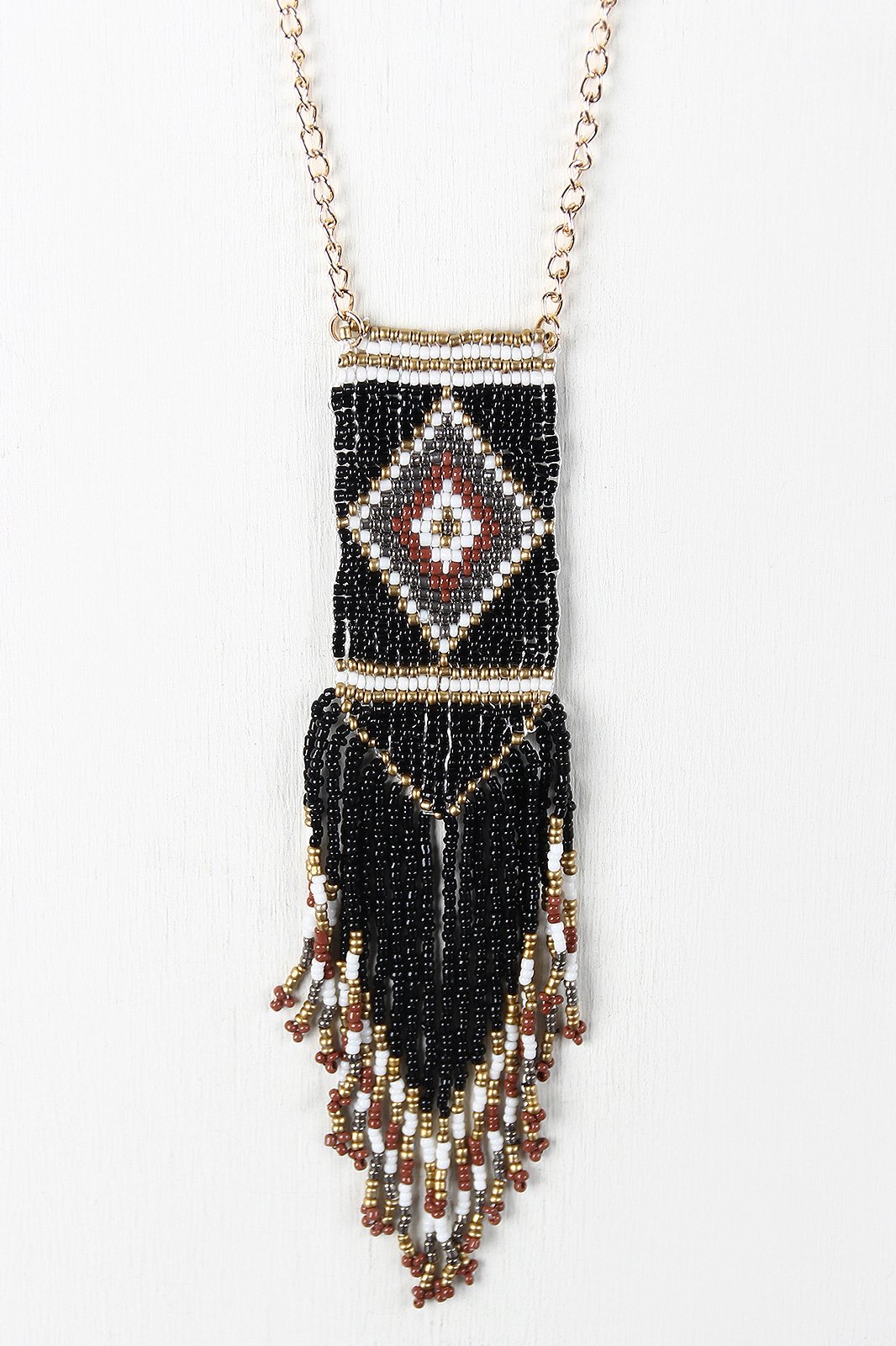 Diamond Beaded Fringe Pendant Necklace - NoveltyOne