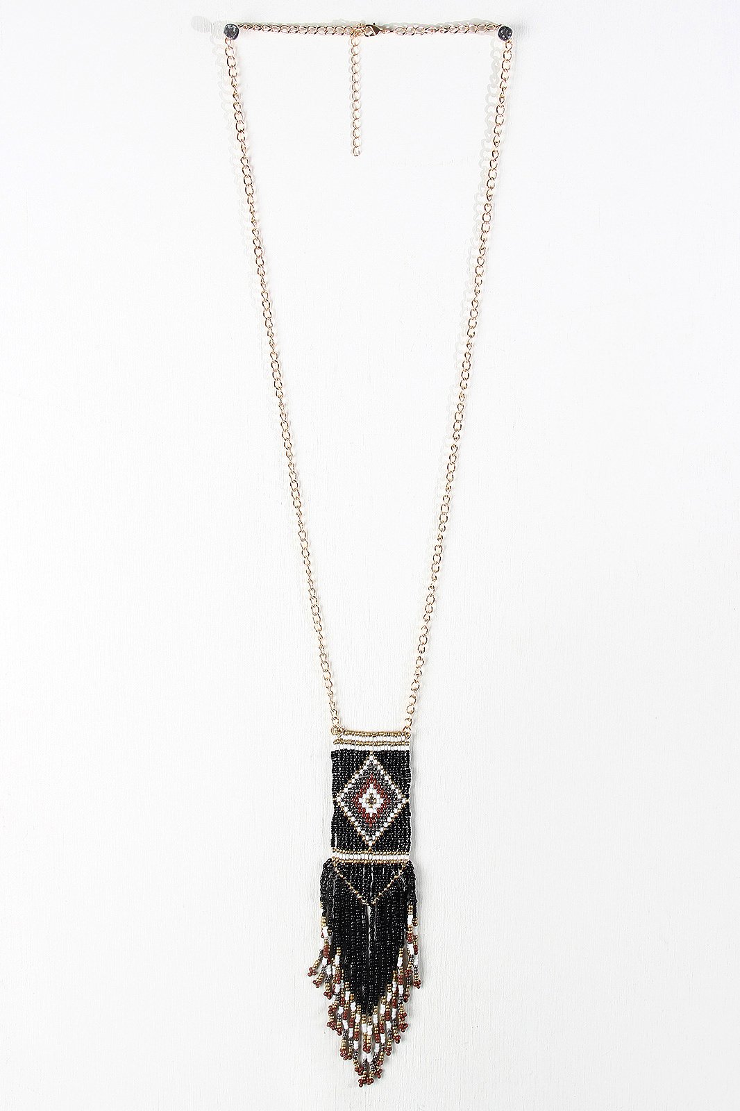 Diamond Beaded Fringe Pendant Necklace - NoveltyOne