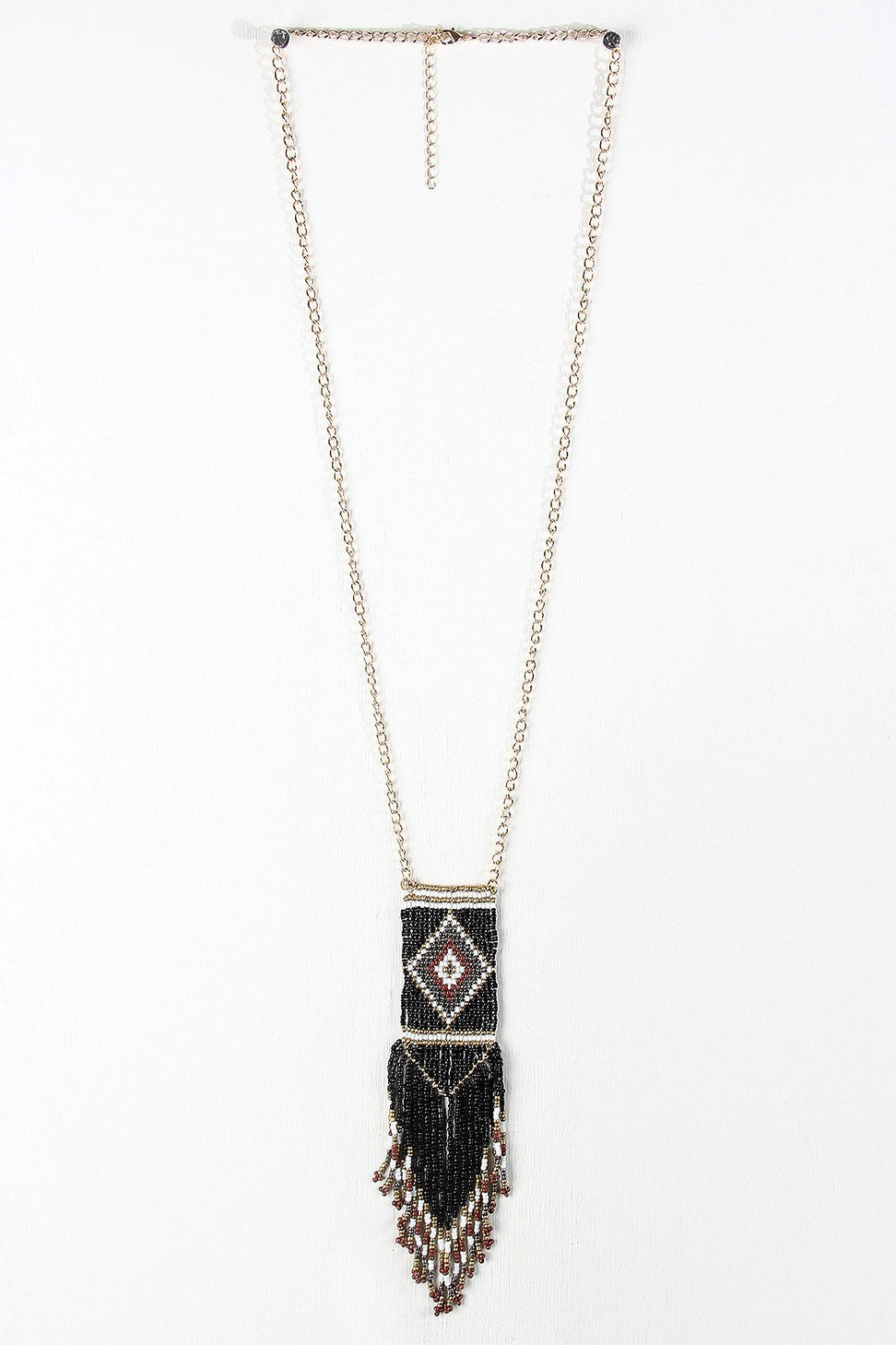 Diamond Beaded Fringe Pendant Necklace - NoveltyOne