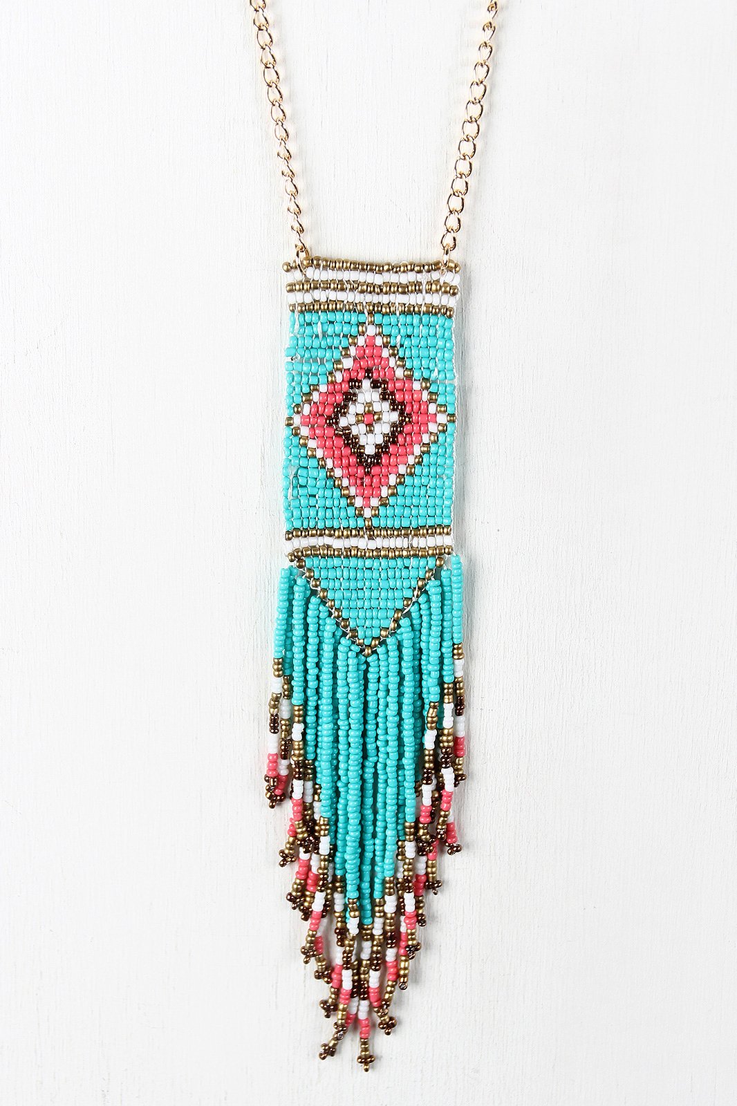 Diamond Beaded Fringe Pendant Necklace - NoveltyOne
