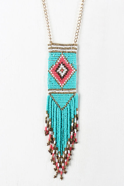 Diamond Beaded Fringe Pendant Necklace - NoveltyOne