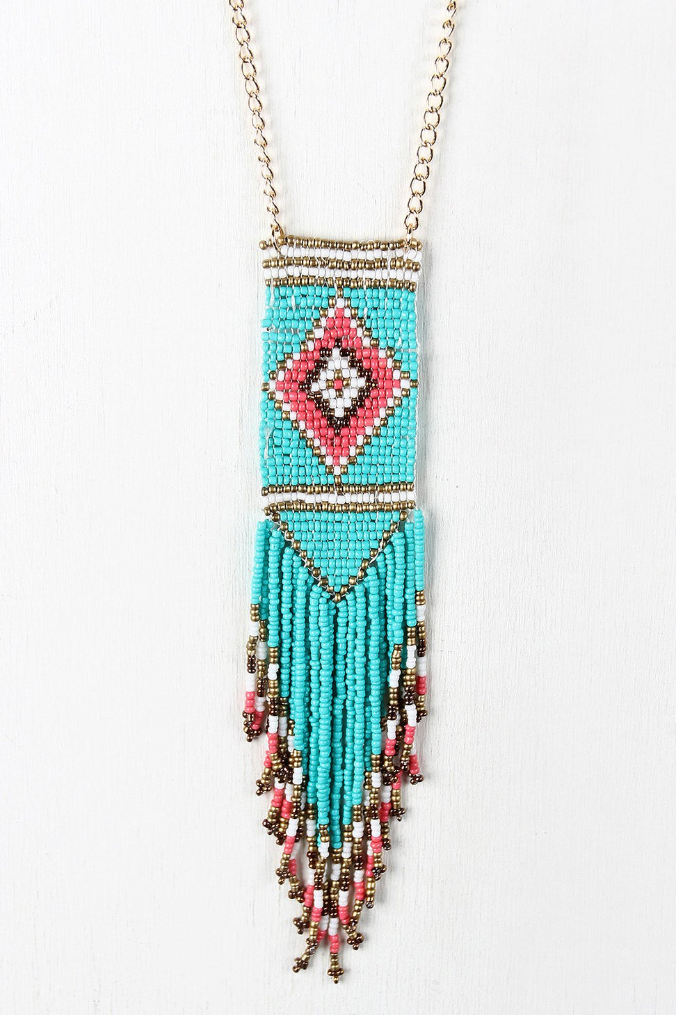 Diamond Beaded Fringe Pendant Necklace - NoveltyOne