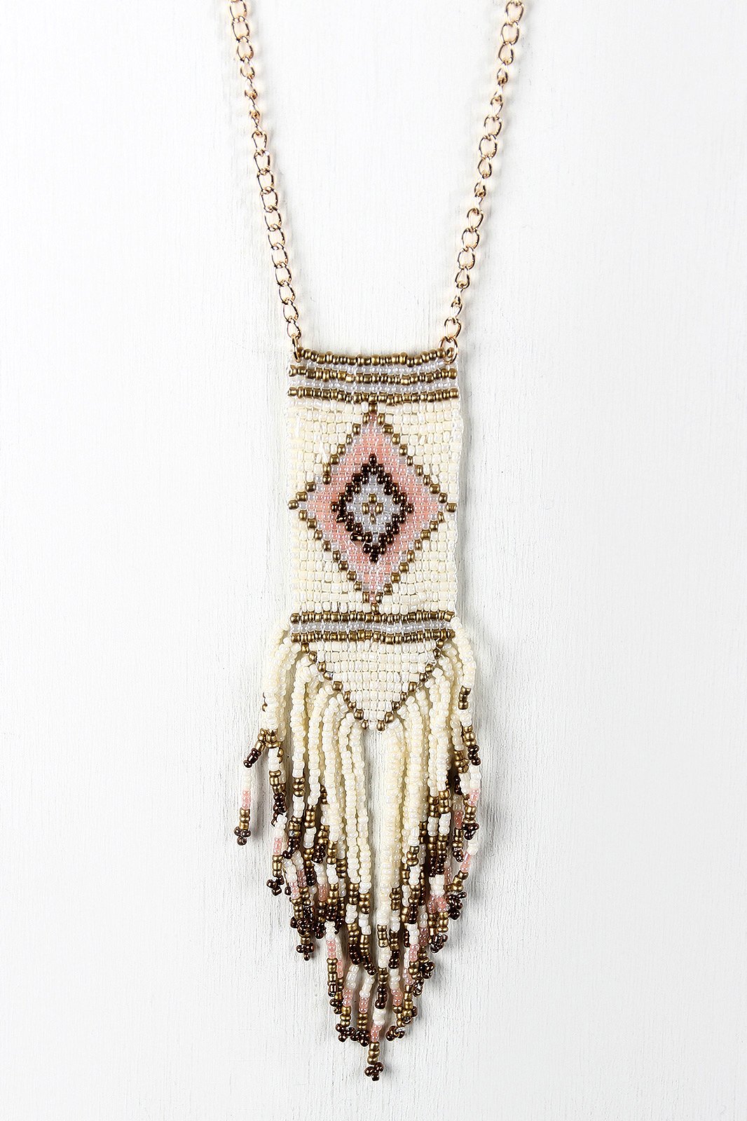 Diamond Beaded Fringe Pendant Necklace - NoveltyOne
