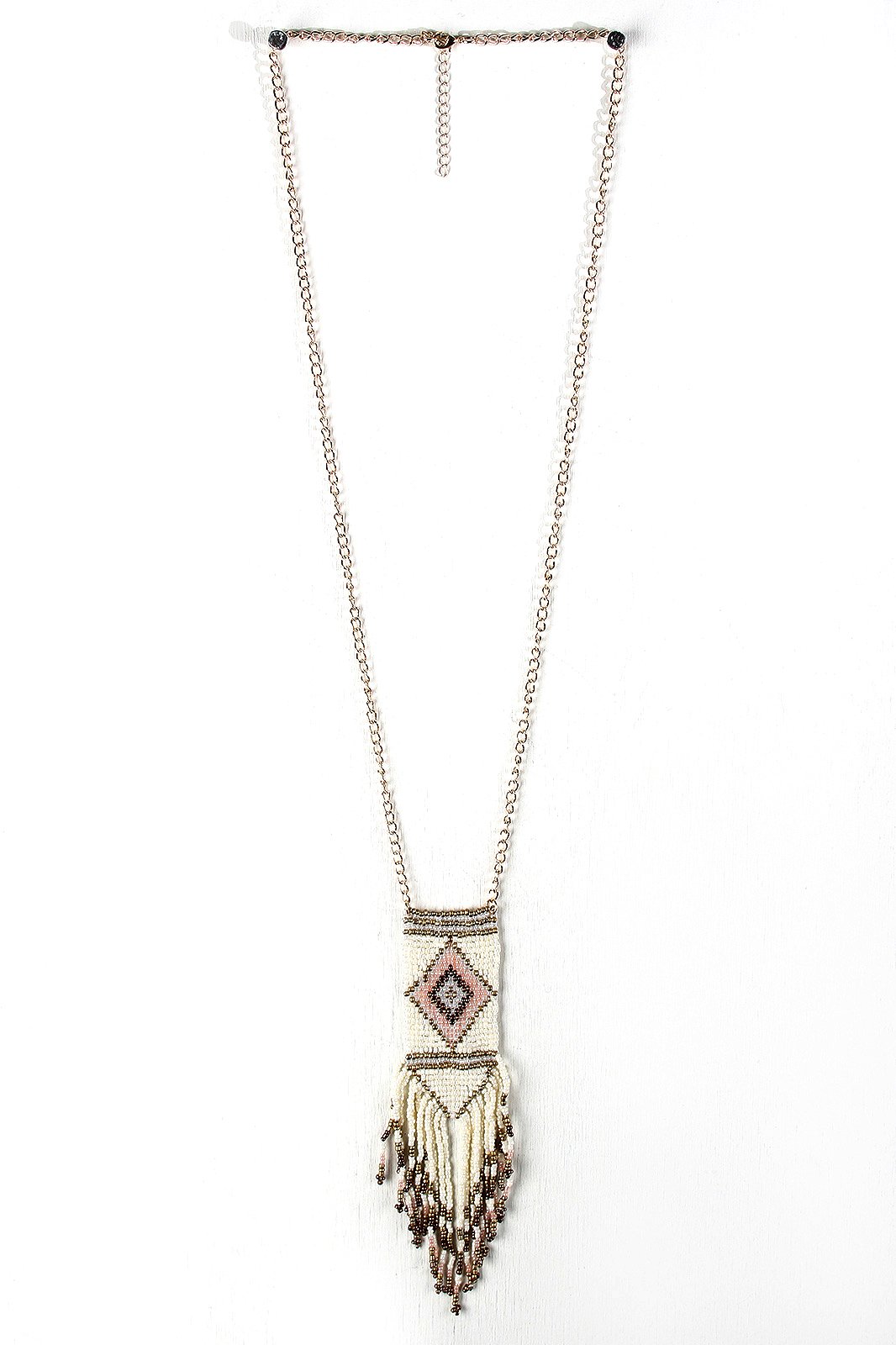 Diamond Beaded Fringe Pendant Necklace - NoveltyOne