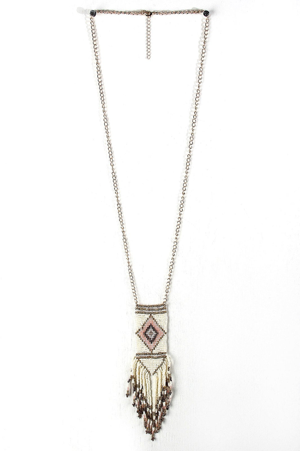 Diamond Beaded Fringe Pendant Necklace - NoveltyOne
