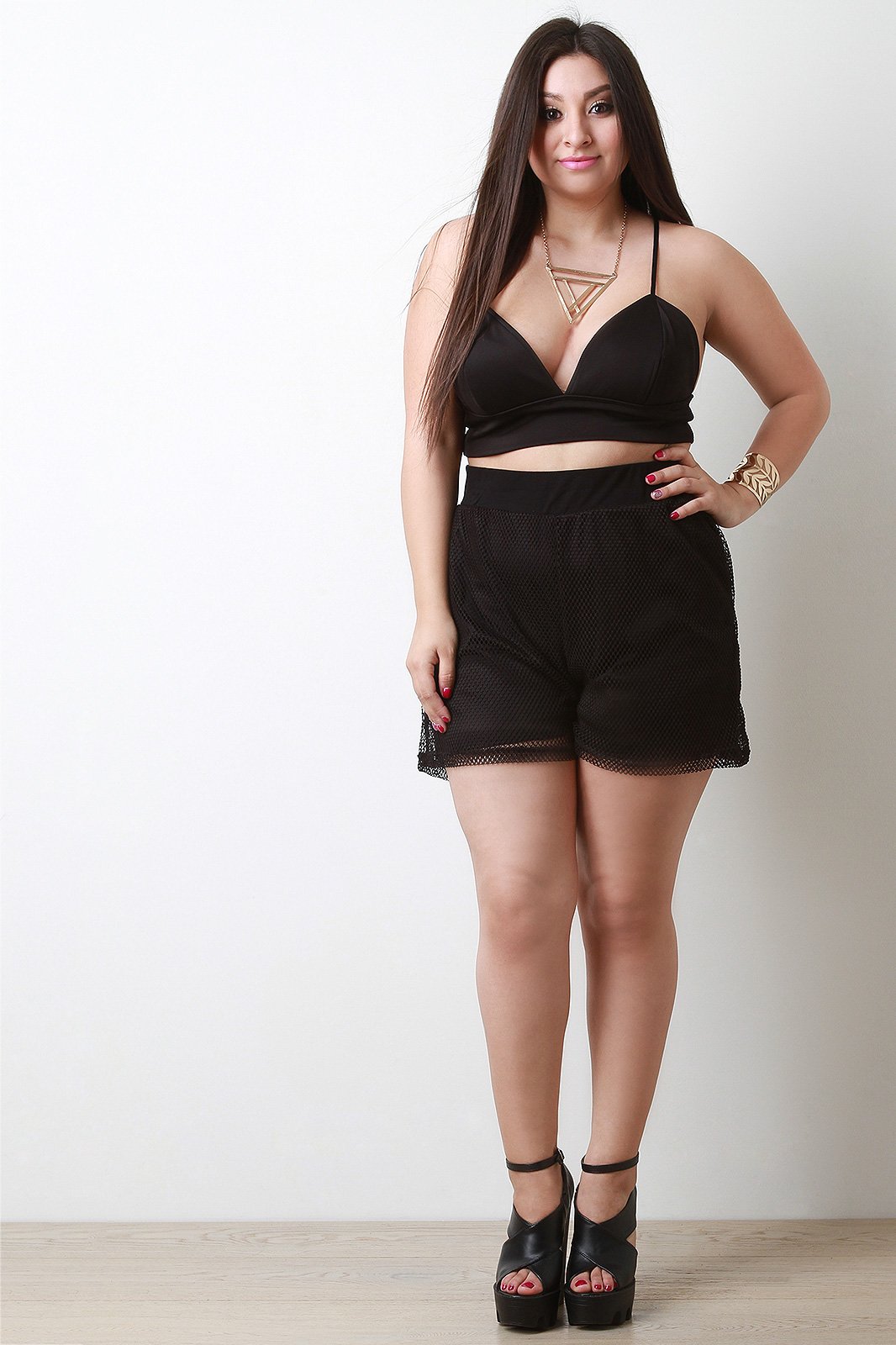 High Waist Mesh Double Layer Shorts