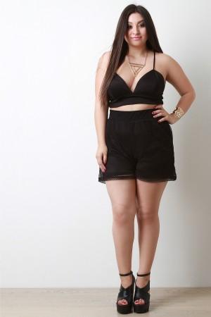 High Waist Mesh Double Layer Shorts