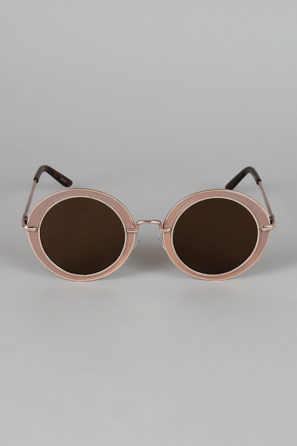 Metallic Trim Round Frame Sunglasses