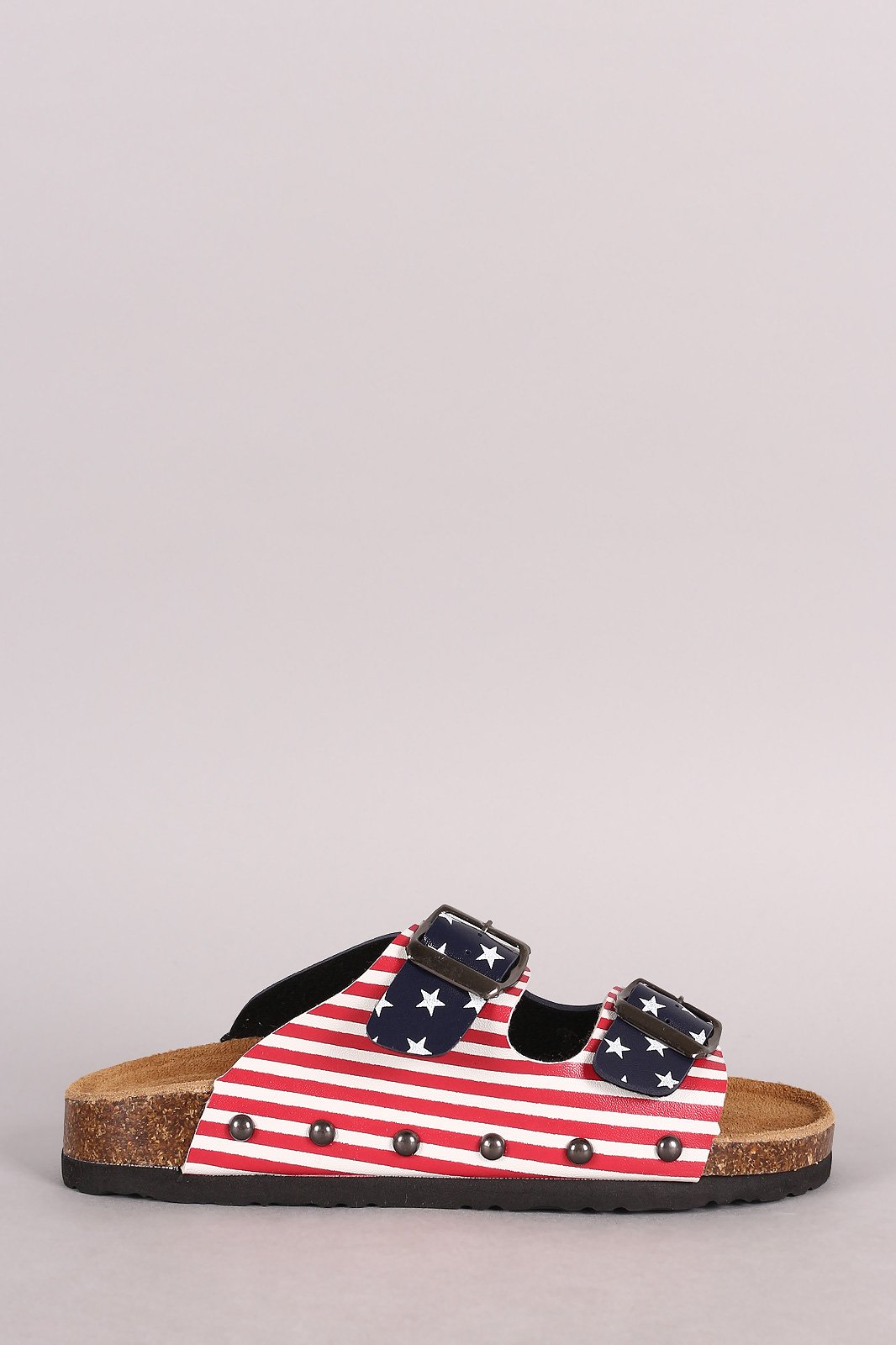Flag Print Double Buckle Open Toe Footbed Sandal - NoveltyOne