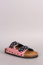 Flag Print Double Buckle Open Toe Footbed Sandal - NoveltyOne