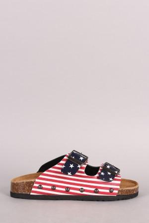Flag Print Double Buckle Open Toe Footbed Sandal - NoveltyOne