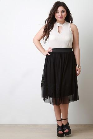 Semi-Sheer Flower Print Design Skirt