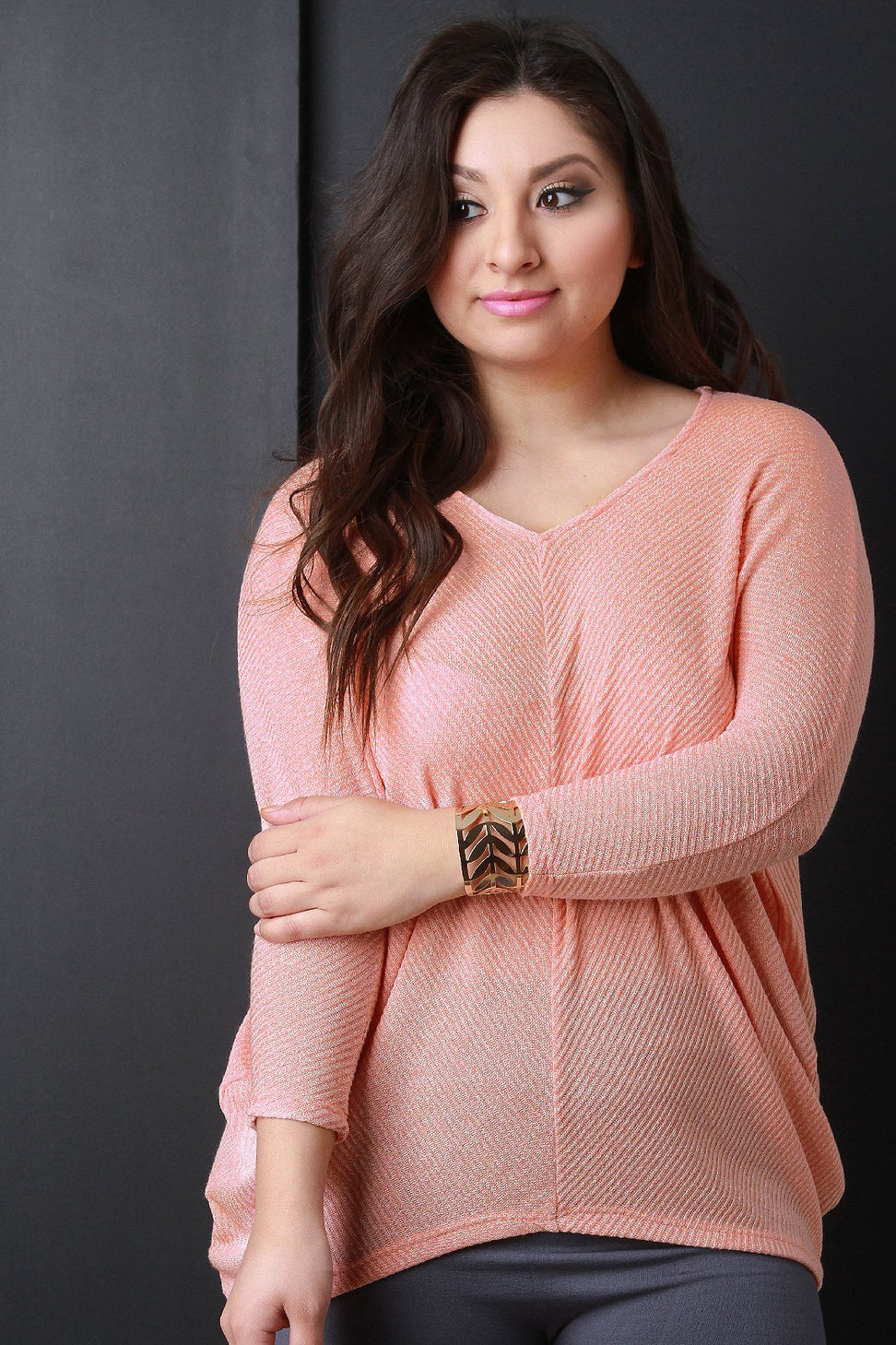 Loose Knit V-Neck Dolman Sleeves Top - NoveltyOne